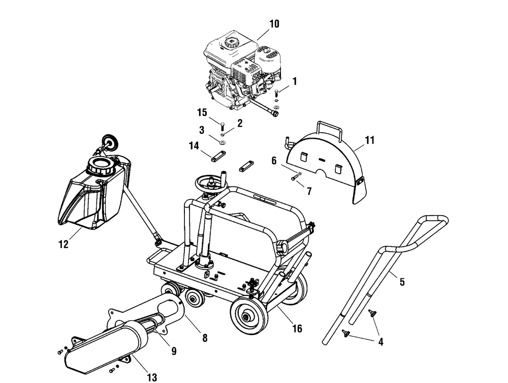 Main Unit (866055) Diagram and Parts List for 866055-EX14-S  Briggs and Stratton Saw
